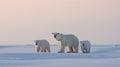 Family of polar bears standing on snow