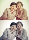 Family Portrait of an Asian elder mother and daughter hugging in Royalty Free Stock Photo