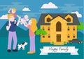 Family portrait. Happy family gesturing with cheerful smile. Home loan banner design