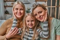 Family portrait of mother, daughter and grandmother. Generation of women. The concept of Women`s Day, Mother`s Day, Spring Day, Royalty Free Stock Photo