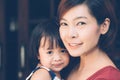 Family with portrait relationship of young asian mother and daughter cheerful and happy. Royalty Free Stock Photo