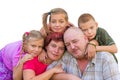 Family portrait three sisters and brother with parents Royalty Free Stock Photo