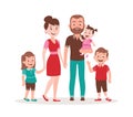 Family portrait vector illustration. Father, mother, two kids and a baby Royalty Free Stock Photo