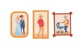 Family Portraits in Frames with Married Couple and Pregnant Woman Vector Set Royalty Free Stock Photo