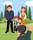 Family posing for a photographer outdoors cartoon