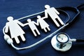 Family practices. Figures and stethoscope. Health care.