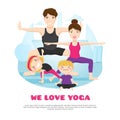 Family Practicing Yoga Cartoon Poter