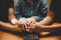 Family pray together praying with parent at home Royalty Free Stock Photo