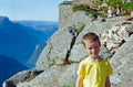 Family on Preikestolen massive cliff top (Norway)