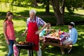 Family preparing barbeque