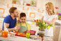 Family preparing Easter celebration