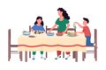 Family preparing feast semi flat color vector characters