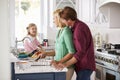 Family Preparing Roast Turkey Meal In Kitchen Together Royalty Free Stock Photo