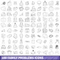 100 family problems icons set, outline style Royalty Free Stock Photo