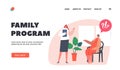 Family Program Landing Page Template. Pregnant Woman with Big Belly Visit Perinatal Courses with Psychological Support