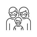 Family in protective masks - vector line design single isolated icon Royalty Free Stock Photo