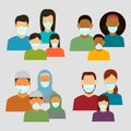 Family in protective medical masks. Protection mask against virus, infectious diseases and flu. Vector Royalty Free Stock Photo