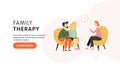 Family psychology landing page template. Psychiatrist speaking with maried couple. Vector flat cartoon illustration