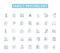 Family psychology linear icons set. Attachment, Communication, Conflict, Cohesion, Development, Dynamics, Emotion line Royalty Free Stock Photo