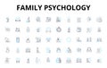 Family psychology linear icons set. Attachment, Communication, Conflict, Cohesion, Development, Dynamics, Emotion vector Royalty Free Stock Photo