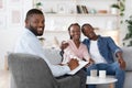 Family Psychotherapy. Happy Black Spouses And Marital Counselor Posing After Successful Therapy Royalty Free Stock Photo