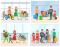 Family with Purchase, Parents and Children Vector Royalty Free Stock Photo