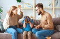 Family quarrel divorce parents and child swear, conflict