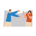 Family quarrel. The husband aggressively proves his right to his wife. Dispute between a man and a woman. Vector illustration in a Royalty Free Stock Photo