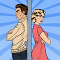 Family Quarrel - Unhappy Young Couple Standing Arms Crossed Back to Back. Pop Art