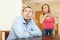 Family quarrel. Woman having problems with husband
