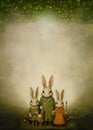 family rabbits that stand on two legs like humans. with copy space for text