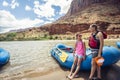 Family on a rafting trip down the Colorado River Royalty Free Stock Photo