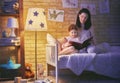 Family reading bedtime. Royalty Free Stock Photo