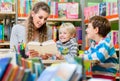 Family reading books in the library Royalty Free Stock Photo