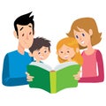 Family reading green interesting book Royalty Free Stock Photo