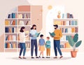 Family reading in library with colorful books Royalty Free Stock Photo
