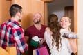 Family receiving visitors Royalty Free Stock Photo