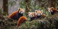 A family of red pandas lounging in the branches of a bamboo forest, concept of Natural Habitat Preservation, created