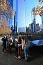 Family at reflecting pool at National September 11 Memorial in New York. Royalty Free Stock Photo