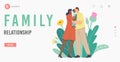 Family Relationship Landing Page Template. Multiracial Loving Parents Kiss Baby. Caucasian and African Mother and Father Royalty Free Stock Photo