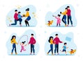 Family Relationships Happy Moments Flat Vector Set