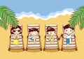 family relaxing on beach. Vector illustration decorative design