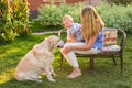 Family Relaxing In Garden With Pet Dog Royalty Free Stock Photo