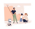 Family repairing home together. Mother, father and kid painting wall in apartment. Happy parents and child redecorate Royalty Free Stock Photo