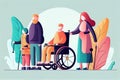 Family representing disability inclusion. Flat design minimalist illustration concept.