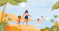 Family Rest on Tropical Beach near Sea Cartoon Royalty Free Stock Photo