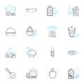 Family restaurant linear icons set. Home-style, Comfort, Generous, Hearty, Friendly, Affordable, Delicious line vector
