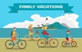 Family ride the bike on the beach. Healthy leisure and freedom Royalty Free Stock Photo