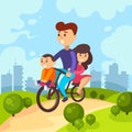 Family rides a bicycle. family holiday.