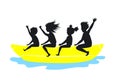 Family riding banana boat silhouette Royalty Free Stock Photo